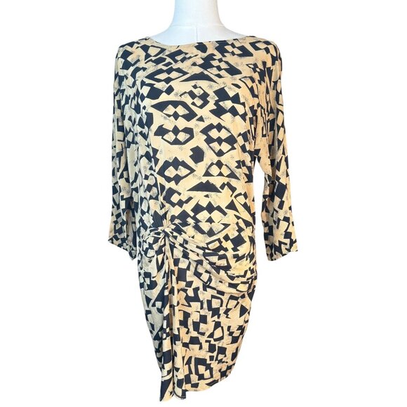 ZARA Small Geometric Camel Black Polyester Dress - Picture 1 of 15